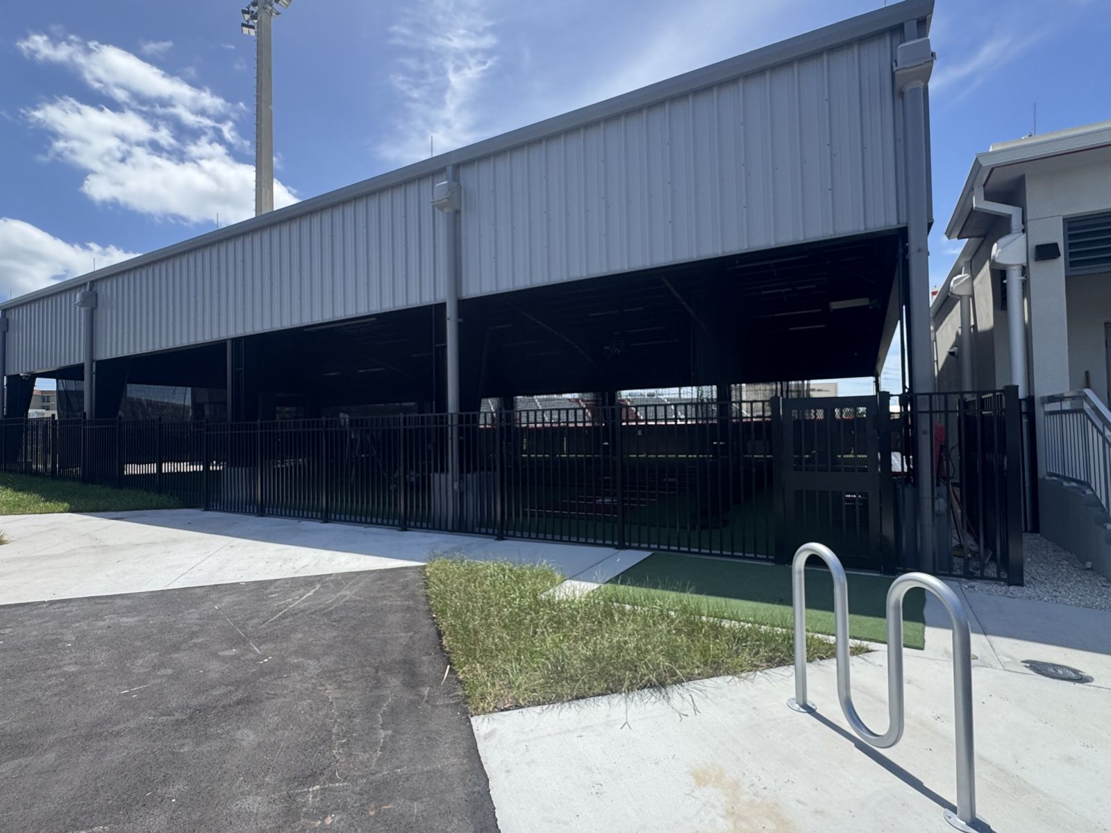 Black aluminum fence at a commercial property
